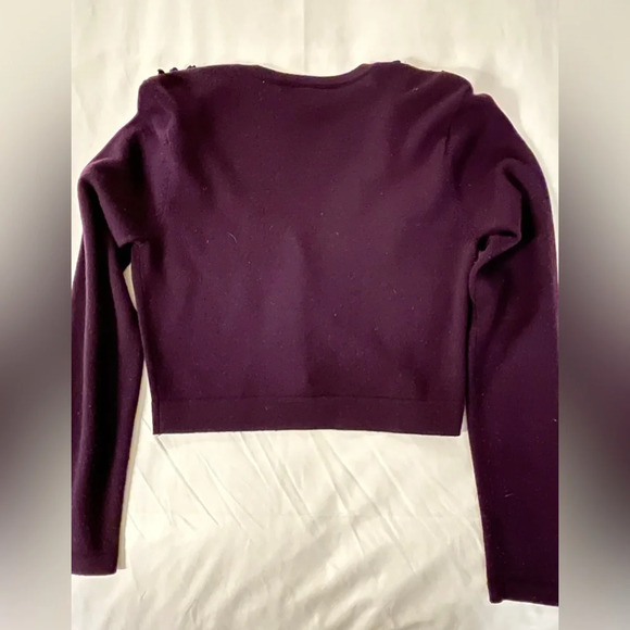 Nanette Lepore merino wool purple cropped sweater w black ribbons - Picture 4 of 6